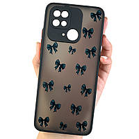 Чохол для Xiaomi Redmi 10C чорний з принтом бантиків