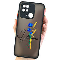 Чохол для Xiaomi Redmi 10C чорний з принтом колосками та квіточками