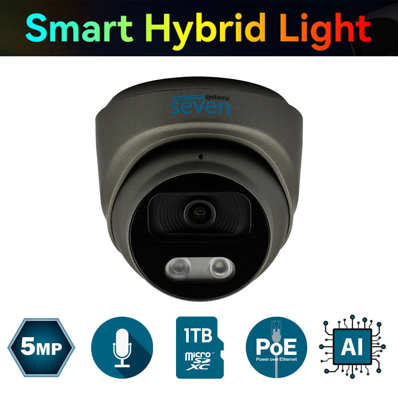 IP-відеокамера 5 Мп SEVEN IP-7215PA-DL black 2,8 мм з розумним подвійним підсвічуванням