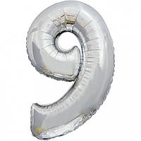 Фольгована надувна цифра Pelican "9" срібло 100 см (831029)