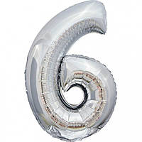 Фольгована надувна цифра Pelican "6" срібло 100 см (831026)