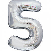 Фольгована надувна цифра Pelican "5" срібло 100 см (831025)