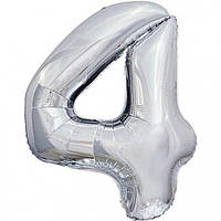 Фольгована надувна цифра Pelican "4" срібло 100 см (831024)