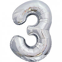 Фольгована надувна цифра Pelican "3" срібло 100 см (831023)