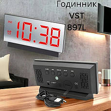 Цифровий мережевий годинник із дзеркальним LED-екраном VST 897L живлення за допомогою USB-кабелю, будильник, фото 5