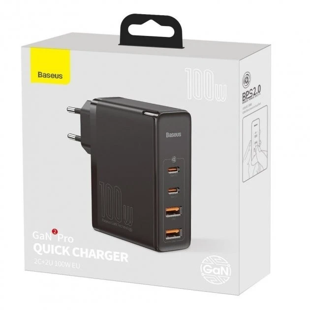 Baseus GaN 2 Pro 100w +100w кабель (1m) BLACK 4 порта Зарядний пристрій