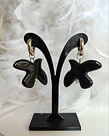 Сережки-кільця чорні зі знімною підвіскою у формі птаха "Голубка"