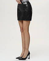 Спідниця зі структурної екошкіри під пітона колір бургунд XS, Чорний