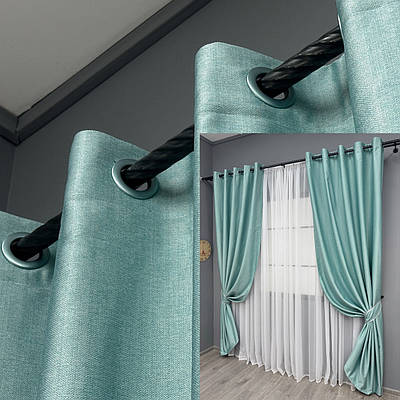 Комплект (2шт. 1,5х2,5м.) штор на люверсах, Шеніл однотонний (блекаут). Колір світло-бірюзовий Код 1697ш 37-0236