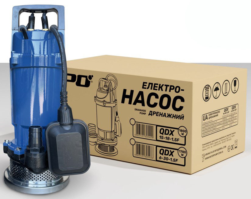 Дренажний насос для поливу, колодязя, ями NPO QDX6-30-1,5F . 16 м3/год, напір 33 метри!, фото 1