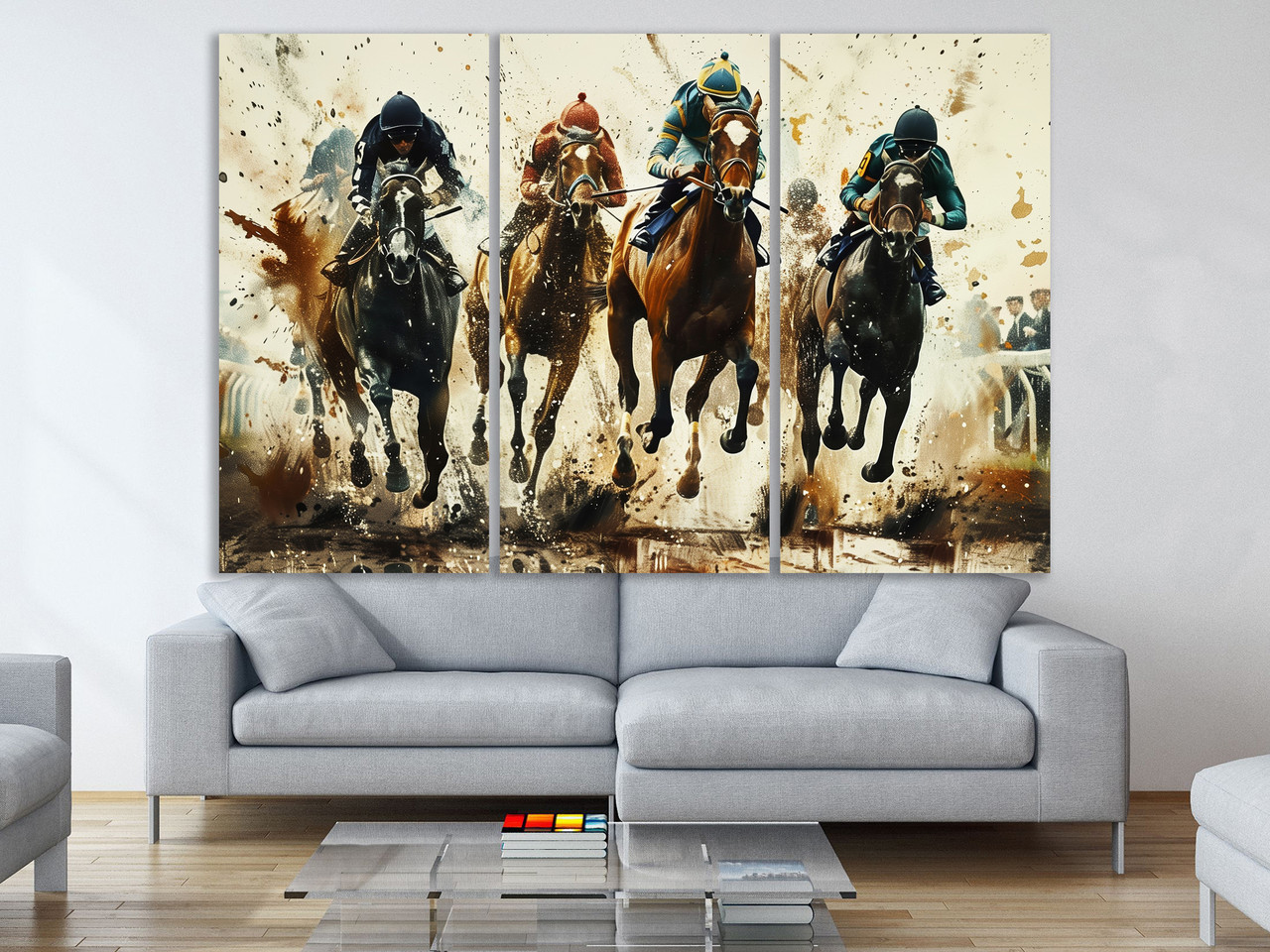 Велика картина на полотні "Кінні перегони", картина декор на стіну, фото 1