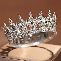 Корона діадема для торта Срібляста з прозорим камінням 12 см