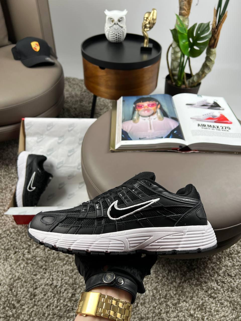 Чоловічі шкіряні текстиль кросівки Nike P-6000 M Black White, кеди Найк шкіра текстиль чорні. Чоловіче взуття