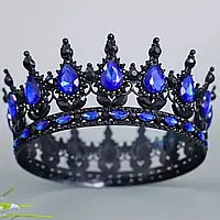 Корона діадема для торта Чорна з синім камінням 12 см