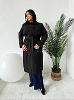 Трендовий жіночий легкий демісезонний подовжений котоновий плащ під пояс ''Меланія''
