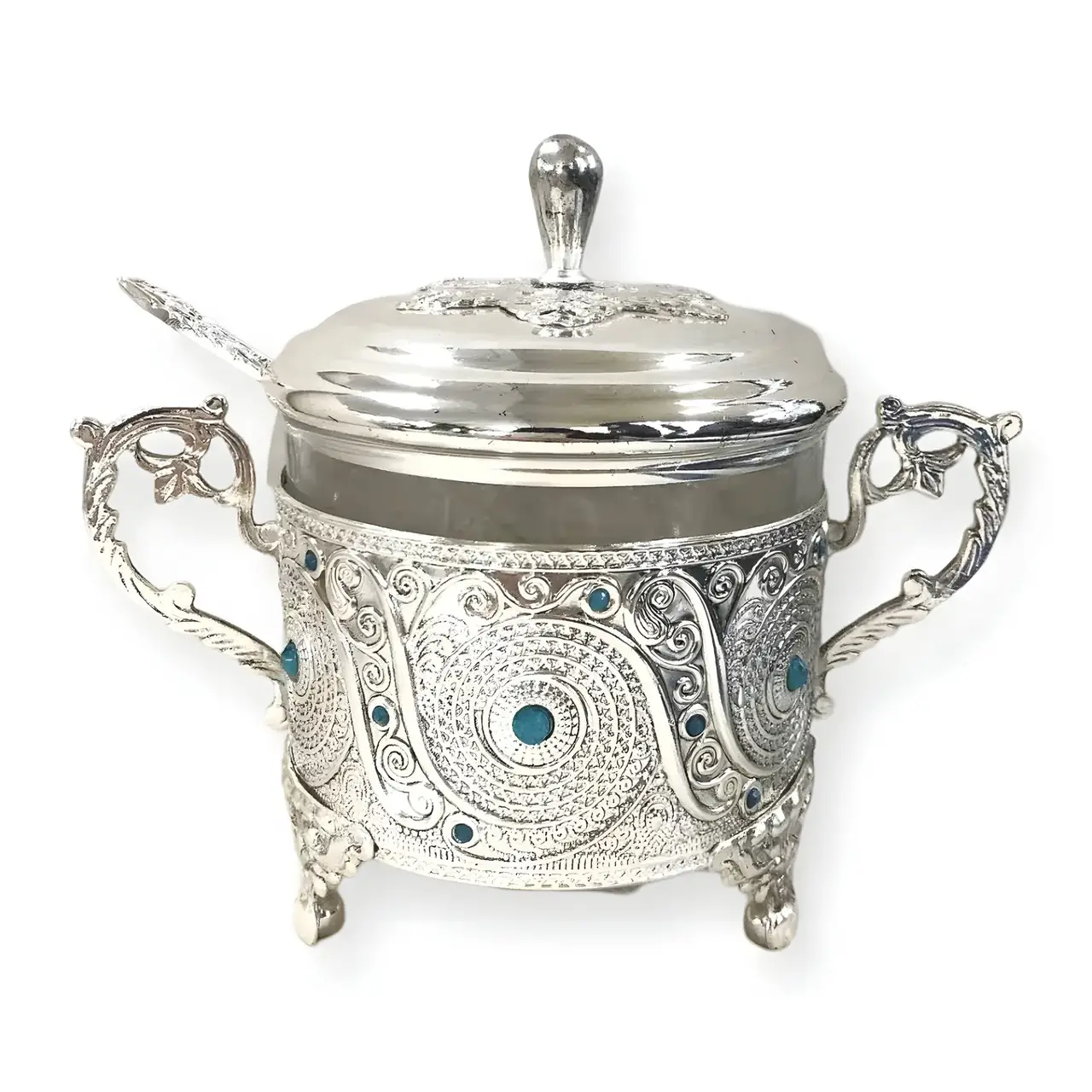 Декоративна цукорниця MCA Vizyon з мельхіору з посрібленням та бірюзою, 16×13 см, фото 1