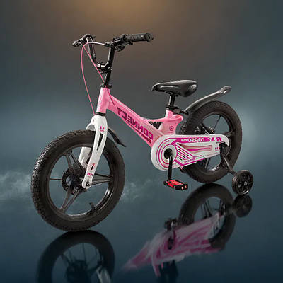 Універсальний транспорт велобайк Рожевий велосипед дитячий лисапед 16" для дівчинки Доп колеса і складне кермо