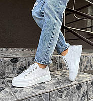 Жіночі шкіряні кеди з перфорацією зручні білі натуральна шкіра