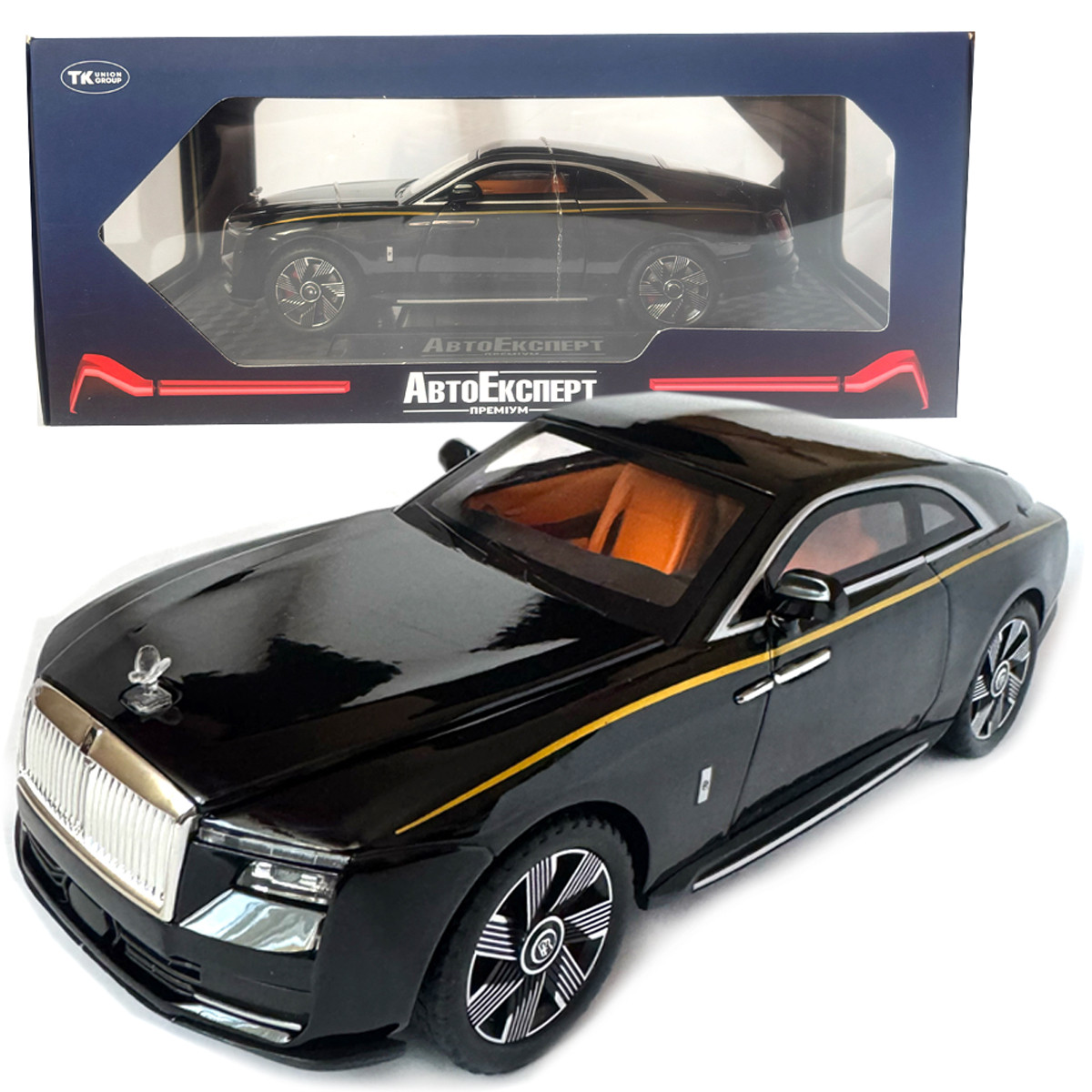 Машинка металева дитяча Rolls-Royce Spectre Ролс Ройс чорний Автоексперт 1:24 світло інерція відкр двері баг капот 21*5,5*8,5см, фото 1