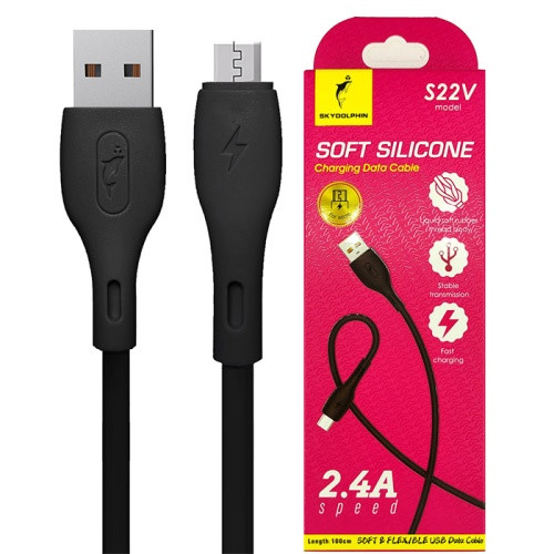 Кабель SkyDolphin S22V Soft Silicone USB - MicroUSB 2.4A/1m (Чорний)