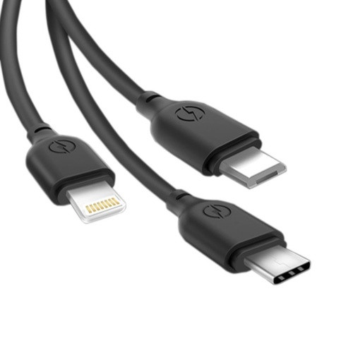 Кабель XO NB103 3in1 USB - (Lightning+MicroUSB+Type-C) 2.1A/1m (Чорний)