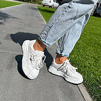 Жіночі шкіряні кросівки на широкій підошві білі натуральна шкіра