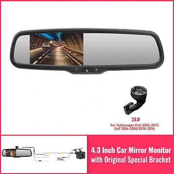 Штатне дзеркало з монітором екран 4.3" дюйма два відеовходи для Volkswagen VW Polo Golf 2004-2016