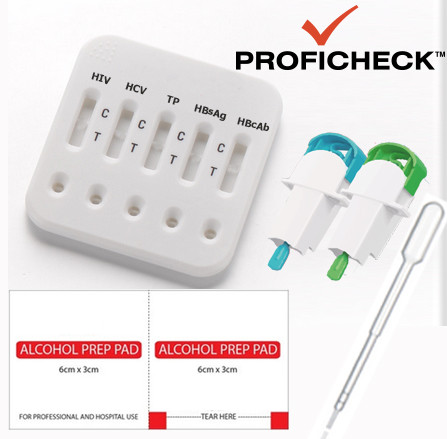 Комбінований тест PROFICHECK на 5 інфекцій: ВІЛ 1/2, гепатит В (HBsAg), гепатит В (HBcAb), гепатит С, сифіліс, фото 1