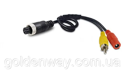 Кабель перехідник із 4 PIN авіароз'єм на RCA тюльпан папа та кабель живлення мама для камери заднього огляду для паркування, фото 1