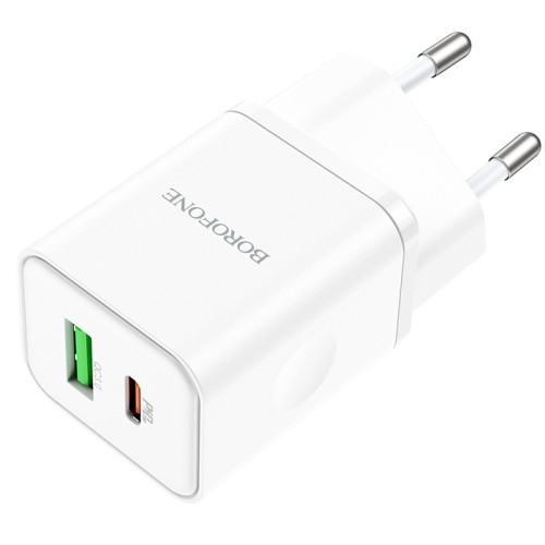 Мережевий Зарядний Пристрій Borofone BN7 1USB/18W/QC3.0 + 1Type-C/20W/PD (Бiлий)