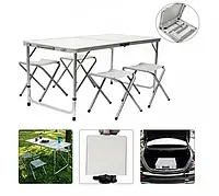 Алюмінієвий туристичний стіл з 4 стільцями складаний чемодан. Портативний дорожній набір, фото 4