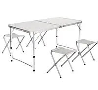 Алюмінієвий туристичний стіл з 4 стільцями складаний чемодан. Портативний дорожній набір, фото 2