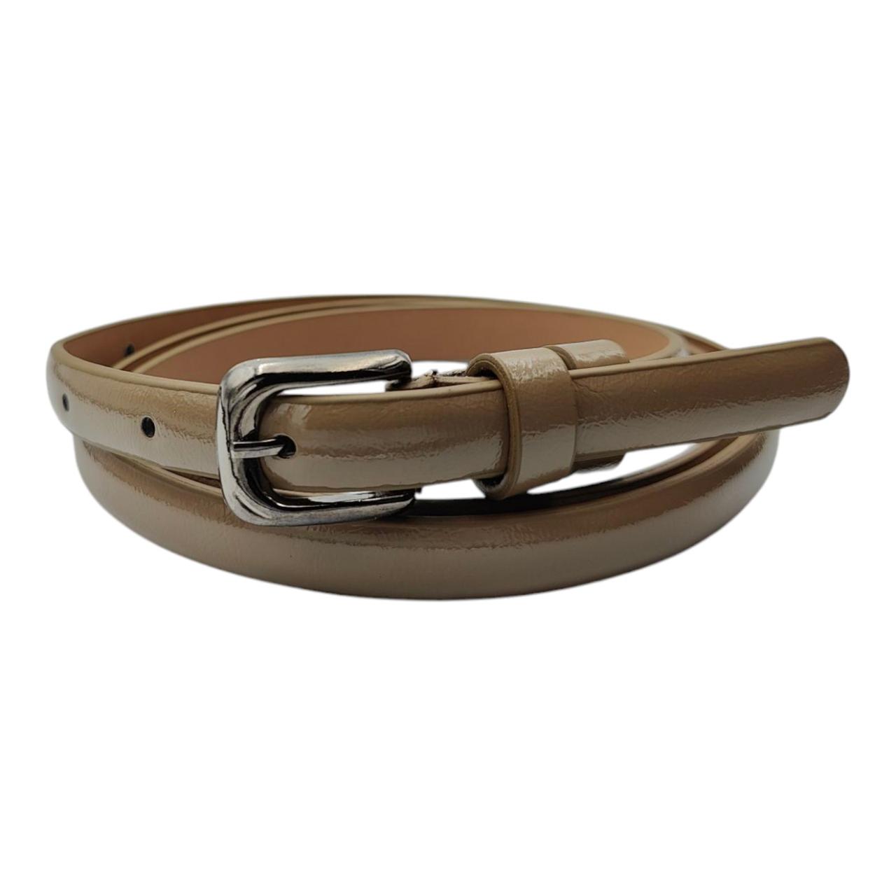 Ремінь жіночий вузький темний беж глянець 15 мм-купити гуртом в Одесі