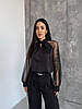 Чорна жіноча ошатна класична блуза з шовку Армані з сіткою, фото 6