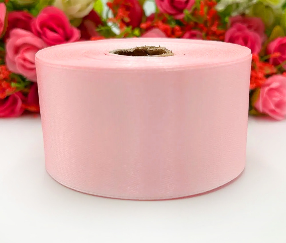 Атласна стрічка для рукоділля - 4 см x 23 м / Рожевий перламутр, фото 1