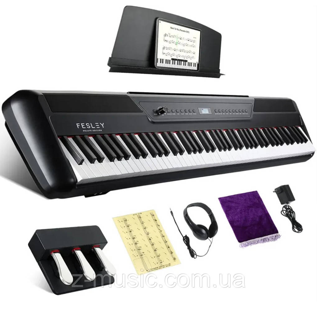 Цифрове піаніно Fesley FEP880 (3-педалі, пюпітр, навушники, накидка, блок живлення), фото 1