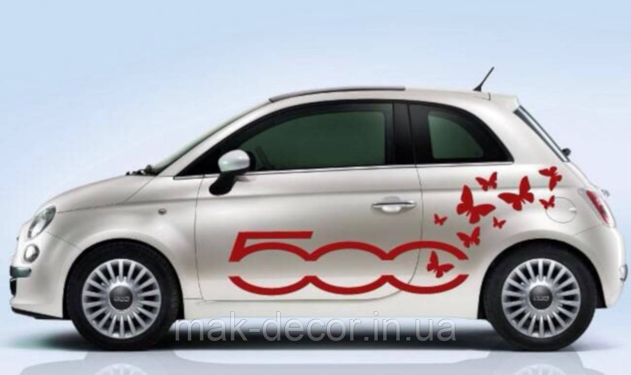 Наклейки на авто " FIAT 500 + метелики " 50х120 см на дві сторони