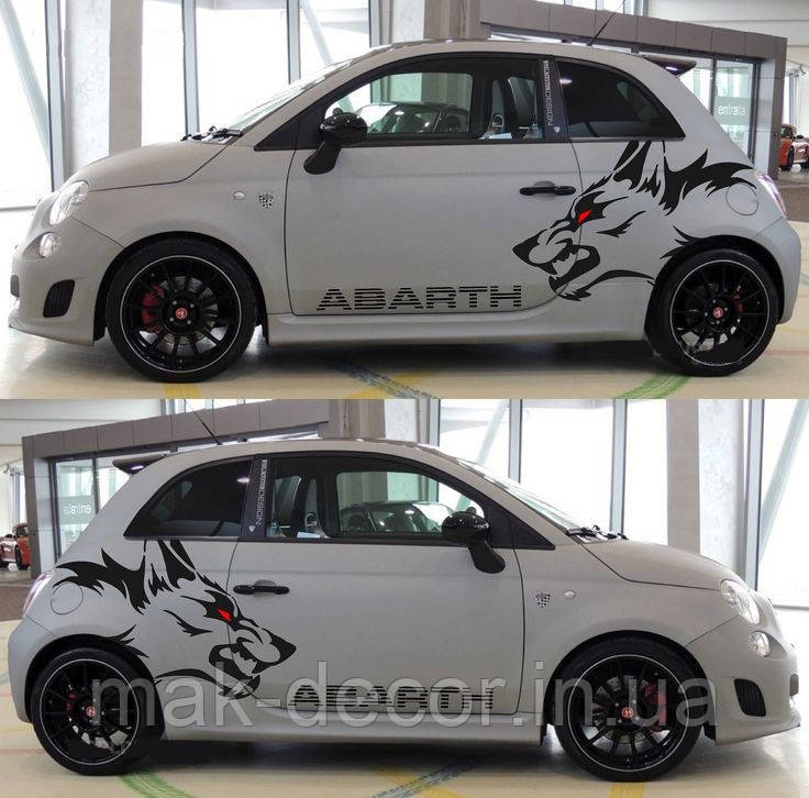 Наклейки на авто " Вовк Abarth " 40x100 см на дві сторони