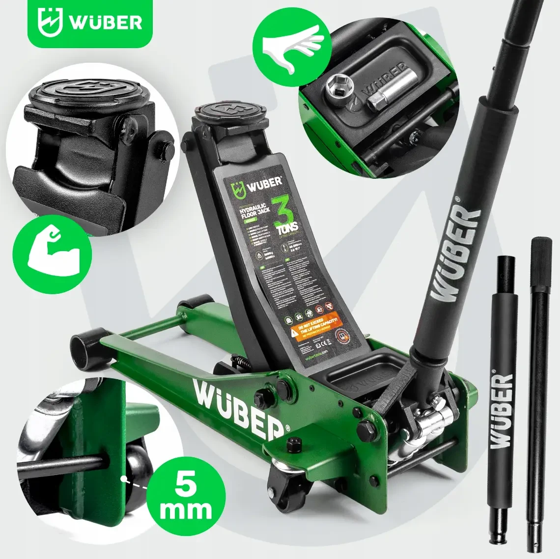Низькопрофільний підкатний домкрат 3 т (h min 75мм, h max 510мм) Wuber