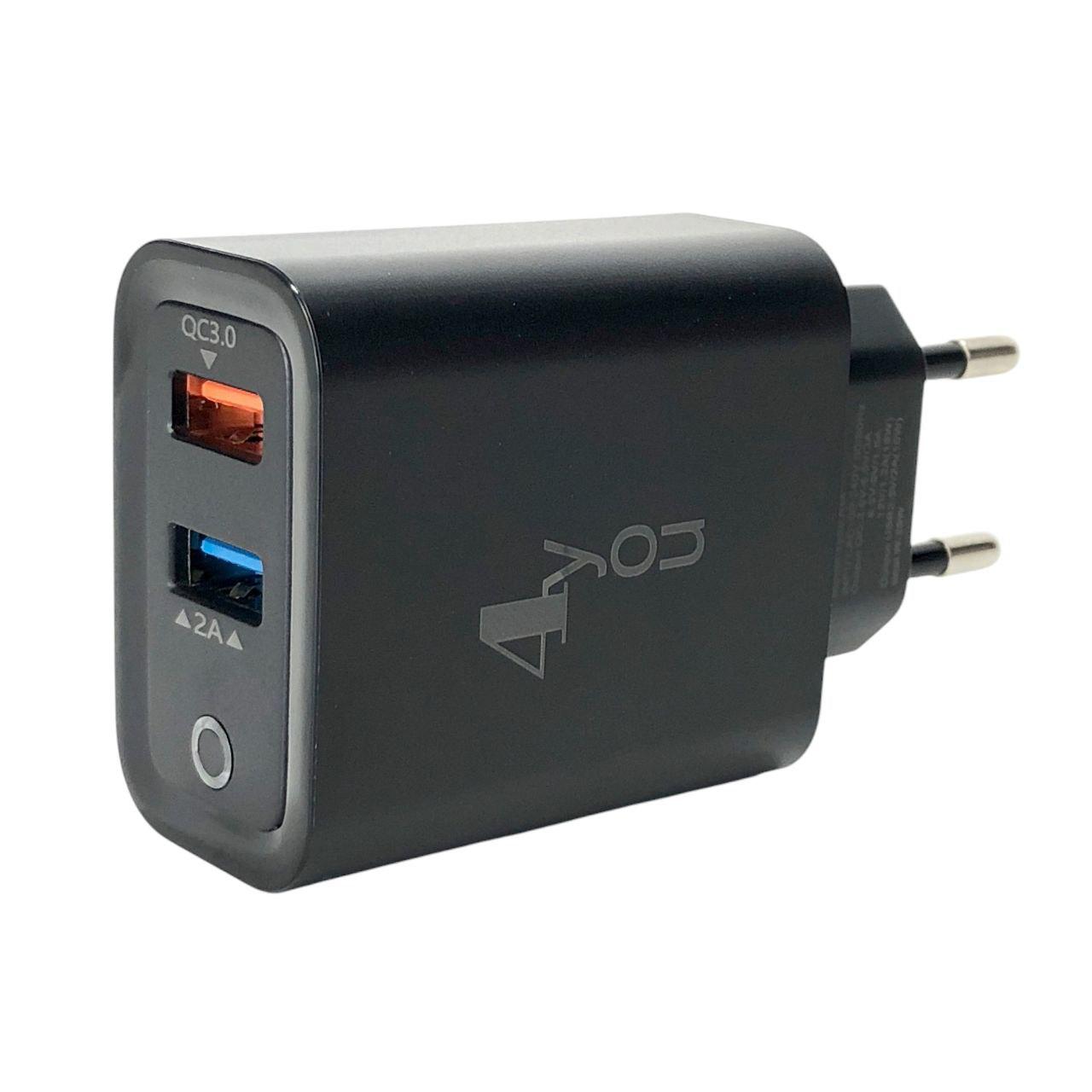 Зарядний пристрій 4you A44 (QC 3.0 18 W, 2 USB) black