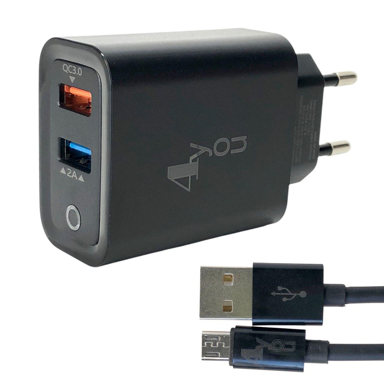 Зарядний пристрій 4you A44 (QC 3.0 18 W, 2 USB) з кабелем Micro 3A black