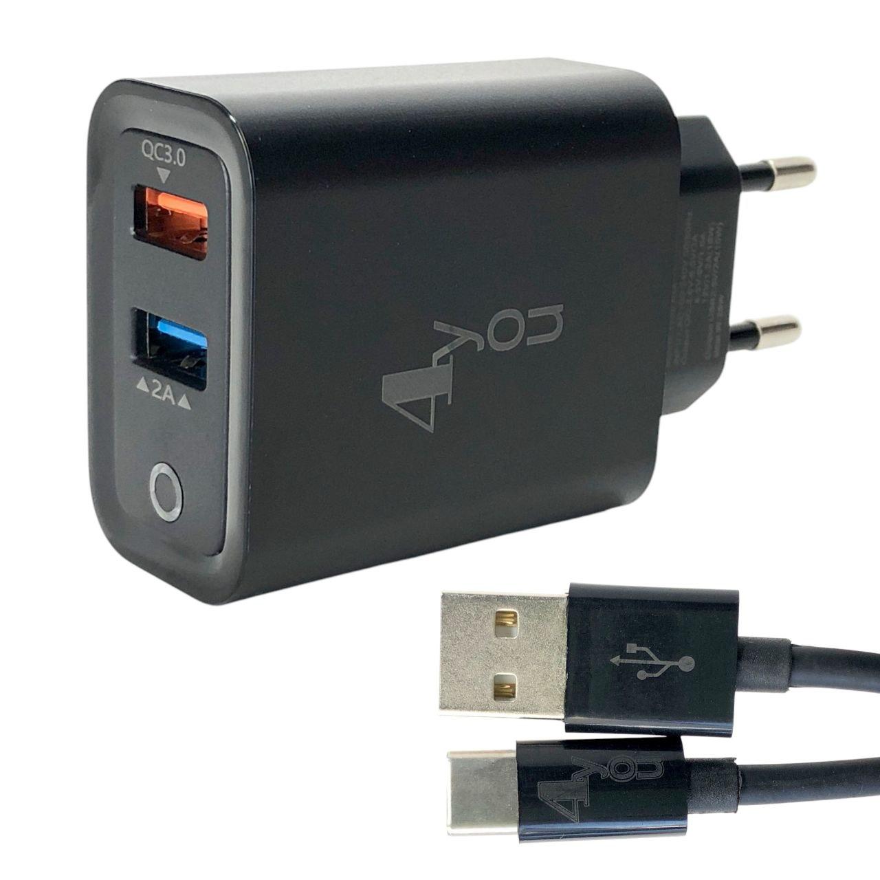 Зарядний пристрій 4you A44 (QC 3.0 18 W, 2 USB) з кабелем Type C 3A black