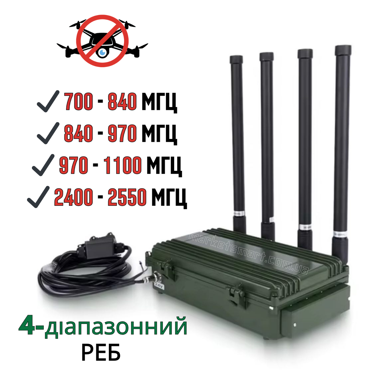 4-діапазонний РЕБ на Авто (700-1100 МГц + 2.4 ГГц) |Купольний глушник FPV Дронів. Антидрон проти БПЛА