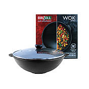 Чавунна сковорода brizoll WOK з кришкою 3,7 л, фото 4