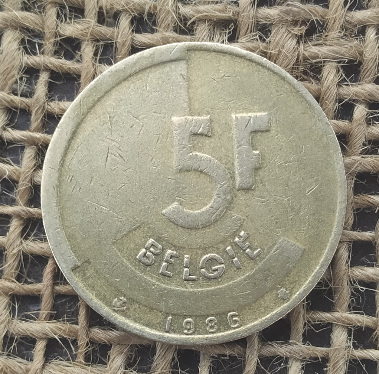 5 франкiв 1986 року. Бельгiя