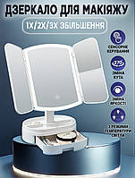 Дзеркало з підсвіткою для макіяжу Mirror 3Led зі збільшенням 1x/2x/3x, сенсорне з обертанням, 3 режими