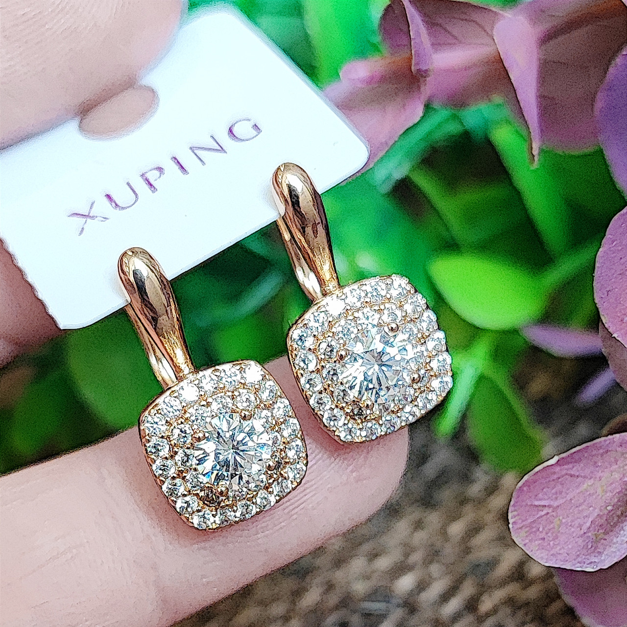 Сережки Xuping довжина 2.1см ширина 1.2см медичне золото позолота 18К с1568