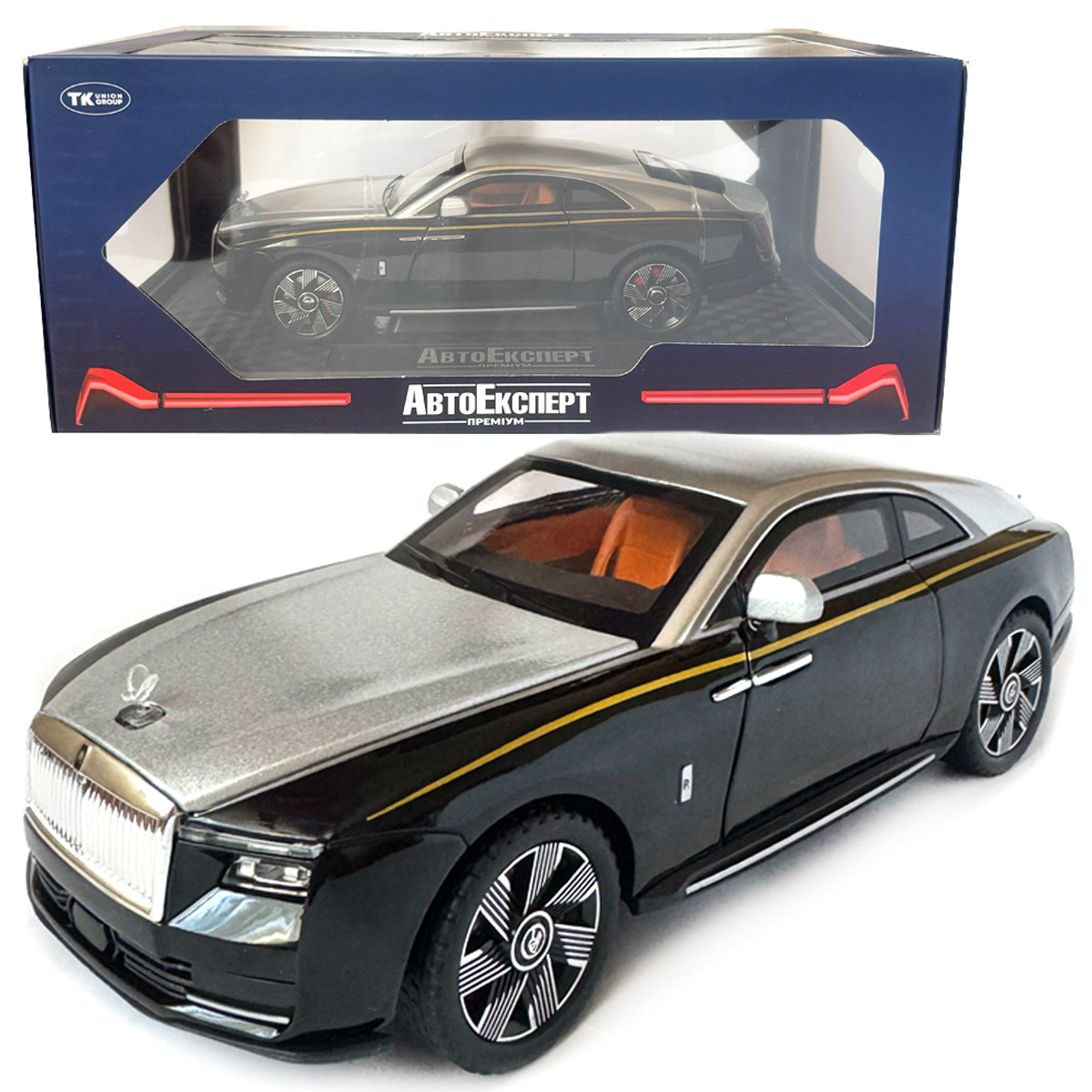 Машинка металева дитяча Rolls-Royce Spectre Ролс Ройс срібно-чорний Автоексперт 1:24 світло інерція відкр двері баг капот, фото 1