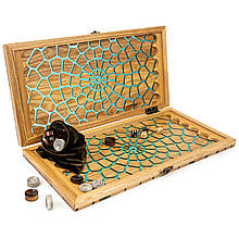 Нарди з натурального дерева ясеня та епоксидної смоли 50*50 см "Павутина"