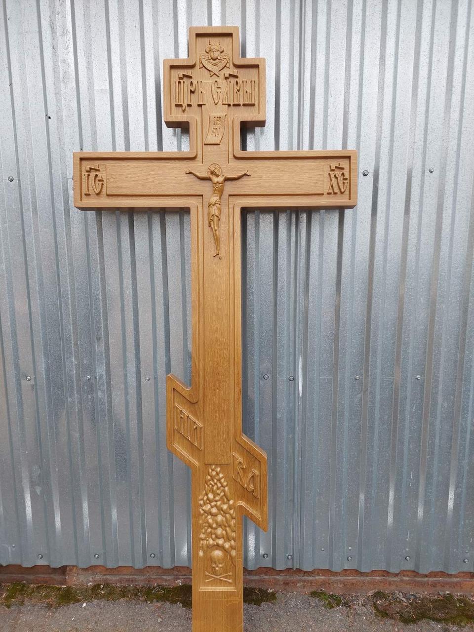 Різьблений хрест на могилу. Хрест дуб 1.6м + 30 см в землю, фото 1